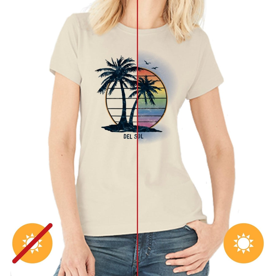 DelSol Women Crew Tee - Island Palm Sunset - Beige by DelSol for Women - 1 Pc T-Shirt (Large) Image 1