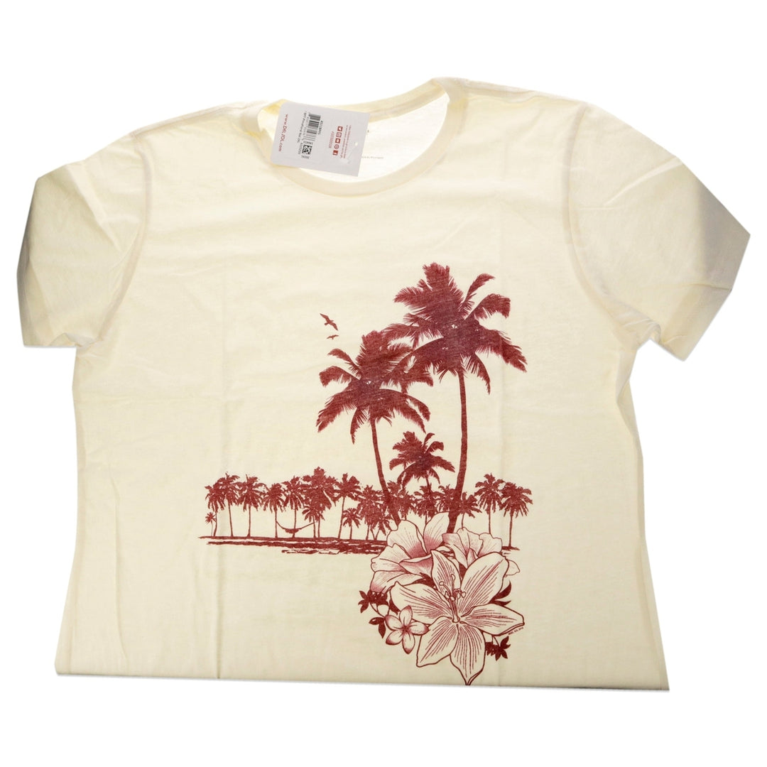 Delsol Womens Boyfriend Tee - Palms and Floral Sunset by Delsol for Women - 1 Pc T-Shirt (2XL) Image 1