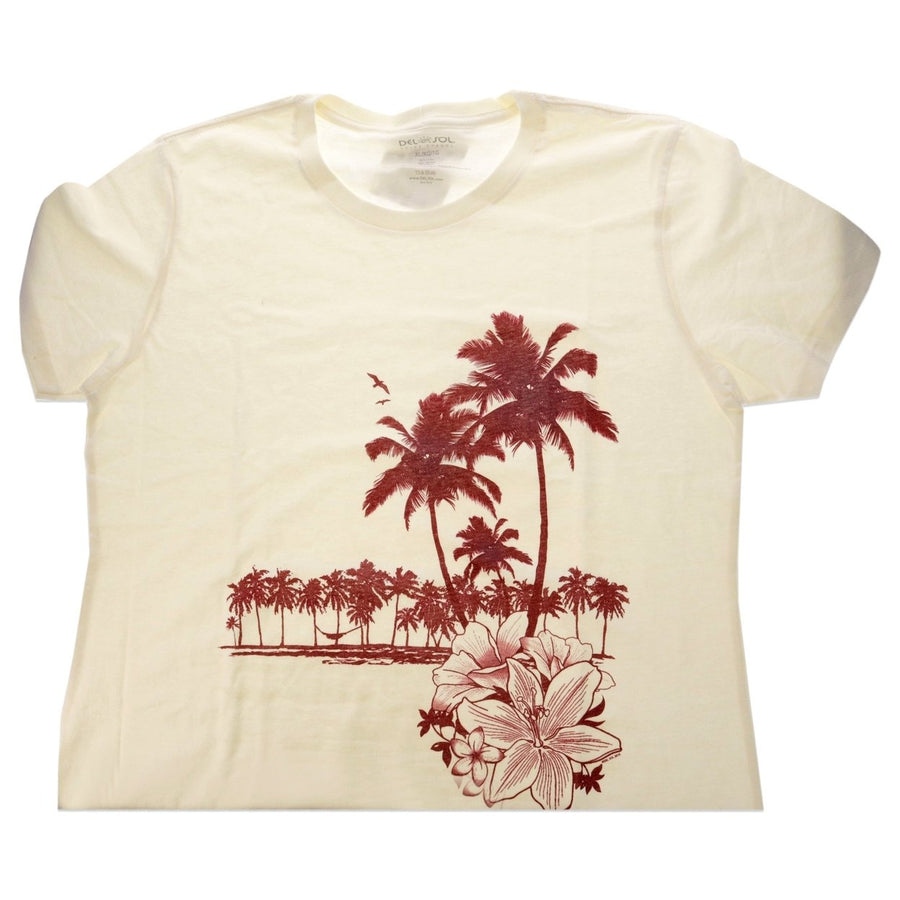 Delsol Womens Boyfriend Tee - Palms and Floral Sunset by Delsol for Women - 1 Pc T-Shirt (XL) Image 1