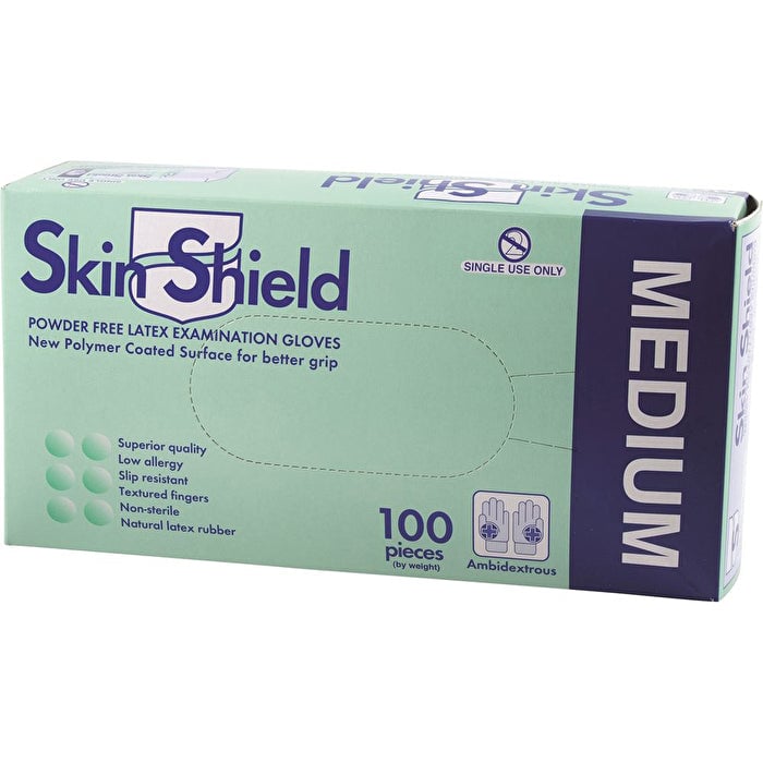 Dispensary and Clinic Items Skin Shield Latex Gloves Powder Free Medium x 100 Pack Image 1