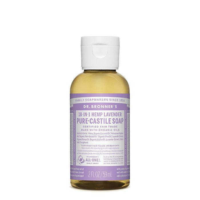 Dr. Bronners Pure-Castile Soap Liquid (Hemp 18-in-1) Lavender 59ml Image 1