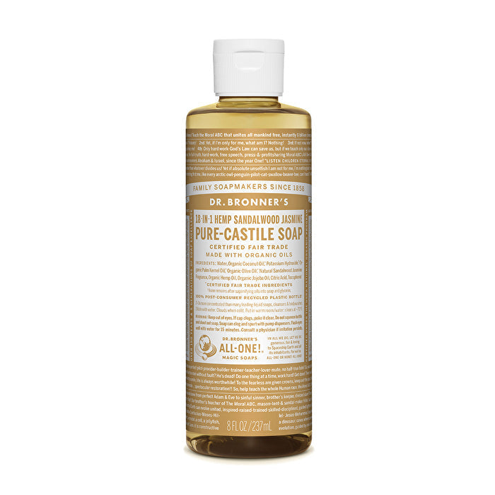 Dr. Bronners Pure-Castile Soap Liquid (Hemp 18-in-1) Sandalwood Jasmine 237ml Image 1