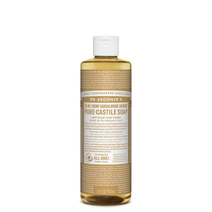 Dr. Bronners Pure-Castile Soap Liquid (Hemp 18-in-1) Sandalwood Jasmine 473ml Image 1