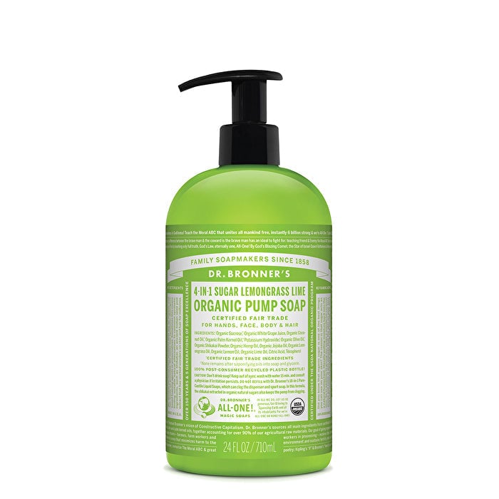 Dr. Bronners Organic Pump Soap (Sugar 4-in-1) Lemongrass Lime 710ml Image 1