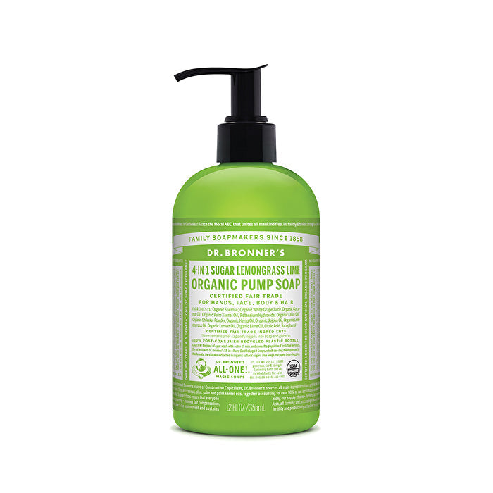 Dr. Bronners Organic Pump Soap (Sugar 4-in-1) Lemongrass Lime 355ml Image 1