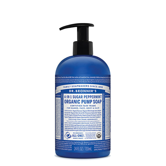 Dr. Bronners Organic Pump Soap (Sugar 4-in-1) Peppermint 710ml Image 1