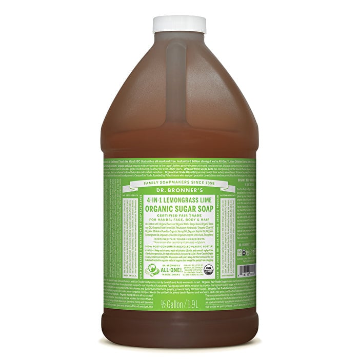 Dr. Bronners Organic Pump Soap Refill (Sugar 4-in-1) Lemongrass Lime 1900ml Image 1