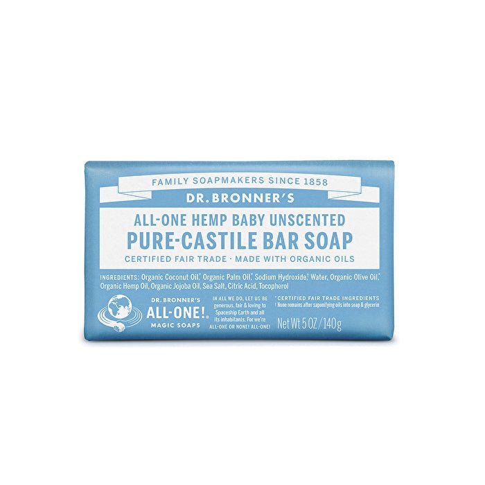 Dr. Bronners Pure-Castile Bar Soap (Hemp All-One) Baby Unscented 140g Image 1