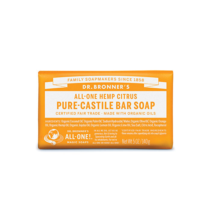 Dr. Bronners Pure-Castile Bar Soap (Hemp All-One) Citrus 140g Image 1