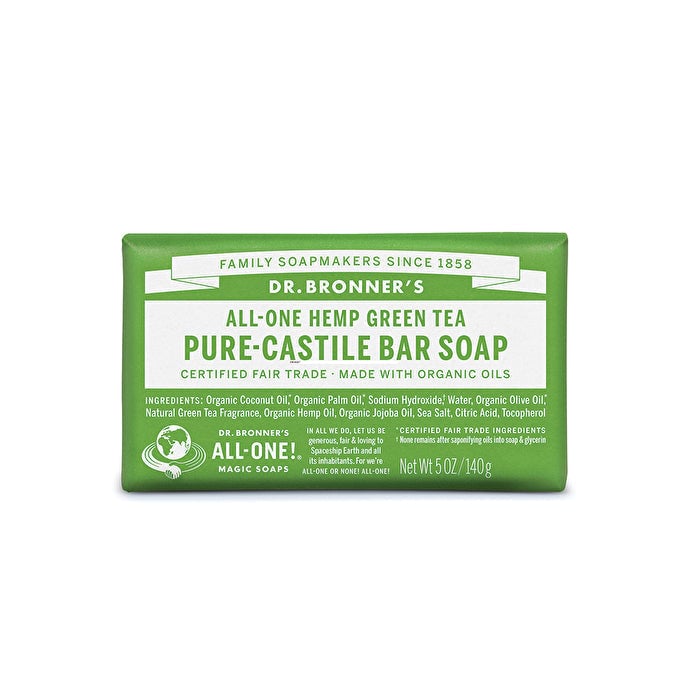 Dr. Bronners Pure-Castile Bar Soap (Hemp All-One) Green Tea 140g Image 1