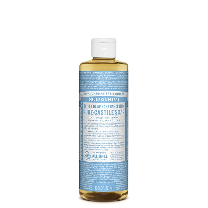 Dr. Bronners Pure-Castile Soap Liquid (Hemp 18-in-1) Baby Unscented 473ml Image 1