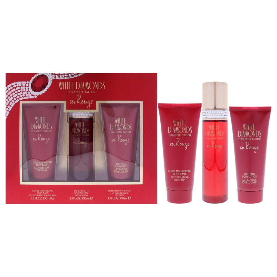 Elizabeth Taylor White Diamonds En Rouge by Elizabeth Taylor for Women - 3 Pc Gift Set 3.3oz EDT Spray 3.3oz Body Lotion Image 1