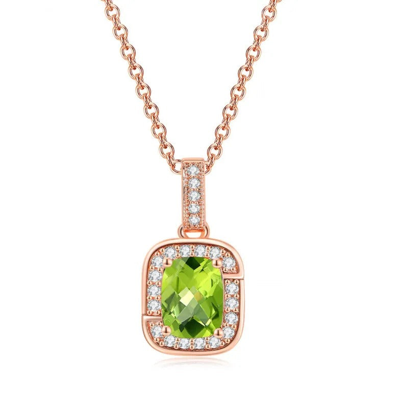 18K Rose Gold Created Peridot Halo Pendant Necklace Earrings Bracelet Jewelry Set Image 2