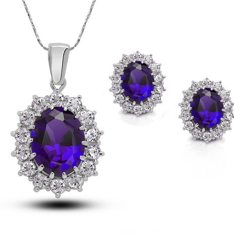 18K White Gold Created Amethyst Necklace 3 Carat Oval 18 Inch Jewelry Gift Image 1