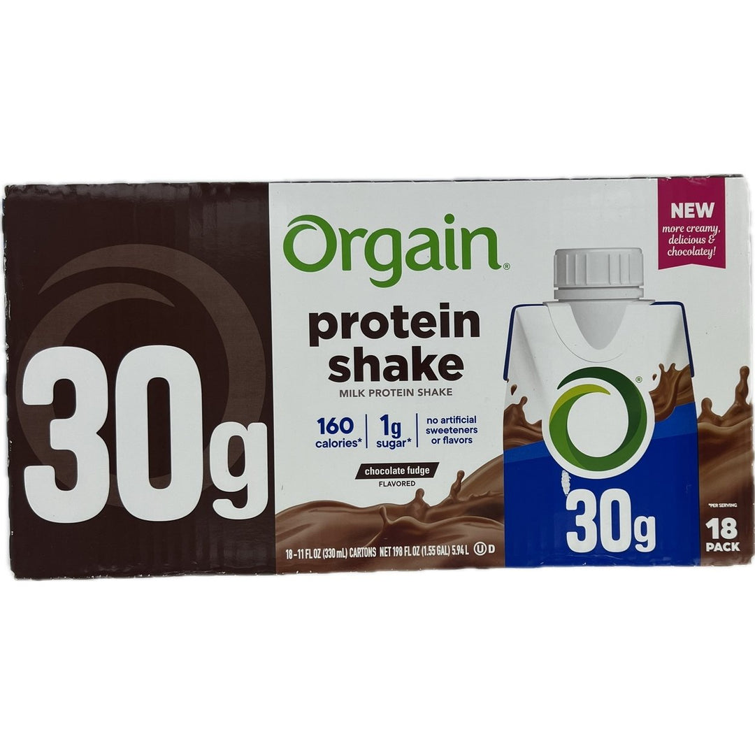 Orgain Milk Protein Shake Chocolate Fudge 11 Fluid Ounce (Pack of 18) Image 1