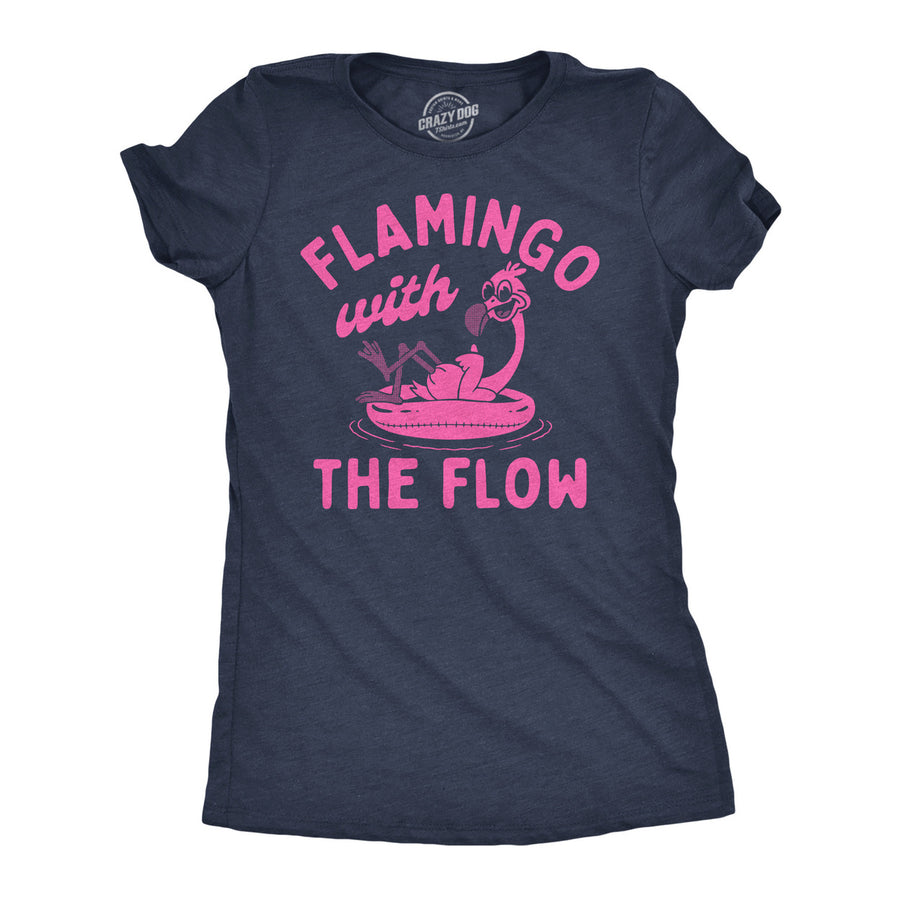 Womens Funny T Shirts Flamingo With The Flow Sarcastic Animal Graphic Tee For Ladies Image 1