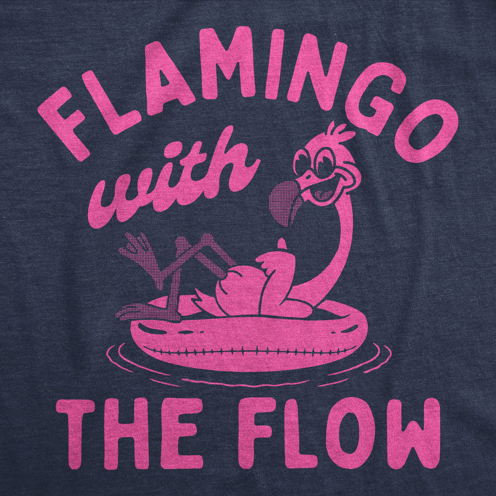 Womens Funny T Shirts Flamingo With The Flow Sarcastic Animal Graphic Tee For Ladies Image 2