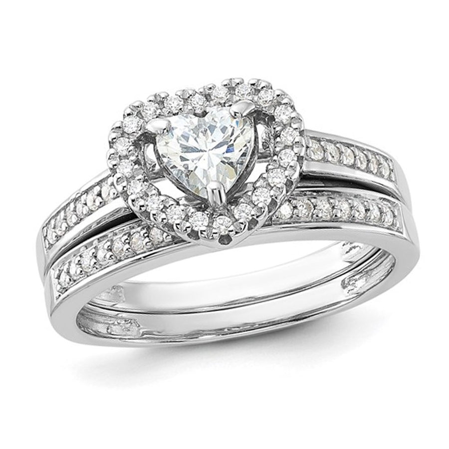 Sterling Silver Engagement Bridal Wedding Heart Ring Set with Cubic Zirconia (CZ) (CZ) Image 1