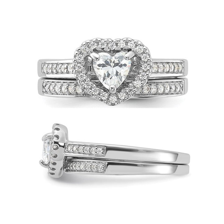 Sterling Silver Engagement Bridal Wedding Heart Ring Set with Cubic Zirconia (CZ) (CZ) Image 4