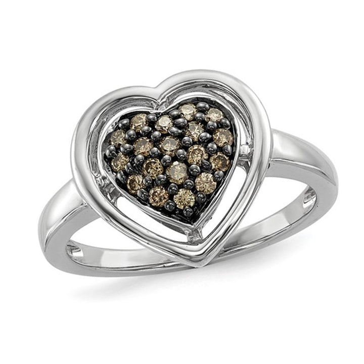 1/4 Carat (ctw) Champagne Diamond Heart Promise Ring in Sterling Silver Image 1