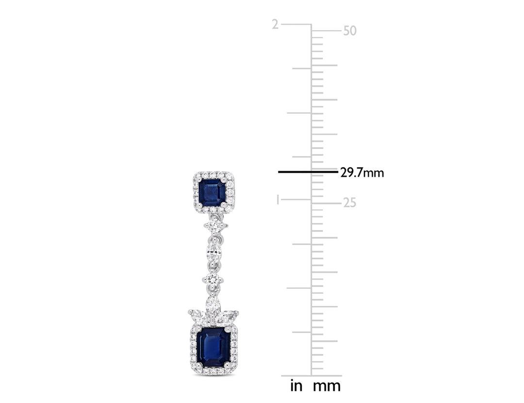 1.00 Carat (ctw SI) Diamond and 2.54 Carat (ctw) Blue Sapphire Dangle Earrings in 14K White Gold Image 3