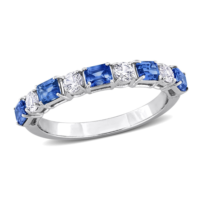 1.40 Carat (ctw) Blue and White Sapphire Ring Band in 14K White Gold Image 1