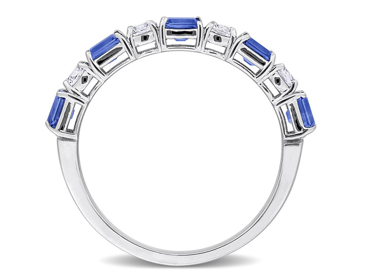 1.40 Carat (ctw) Blue and White Sapphire Ring Band in 14K White Gold Image 3