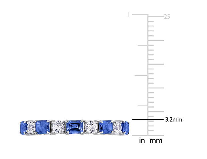 1.40 Carat (ctw) Blue and White Sapphire Ring Band in 14K White Gold Image 4