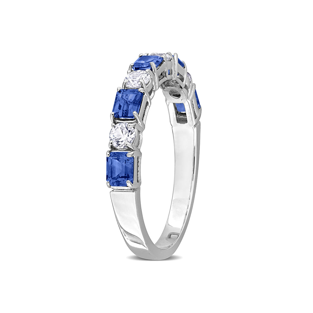 1.40 Carat (ctw) Blue and White Sapphire Ring Band in 14K White Gold Image 4