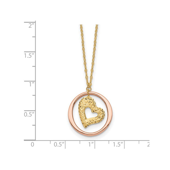 14K Yellow and PInk Gold Circle Heart Charm Pendant Necklace with Chain Image 4