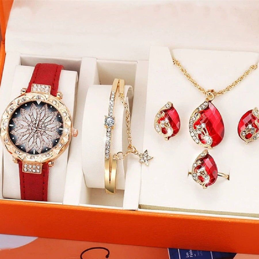 Womens Suit Gift 5-piece Set Watch Bracelet Ring Necklace Earrings Combination Gift Box Image 1