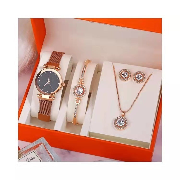 Womens Suit Gift 5-piece Set Watch Bracelet Ring Necklace Earrings Combination Gift Box Image 2