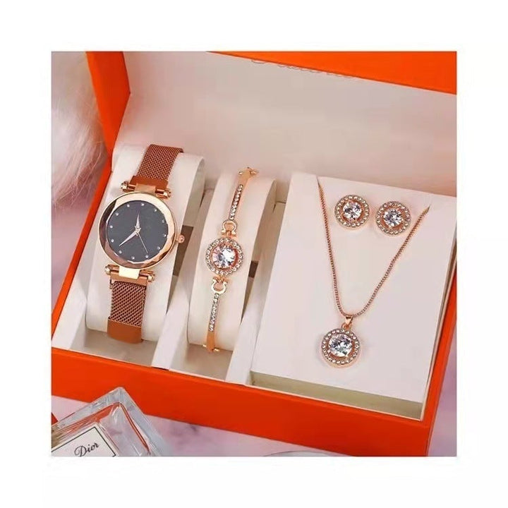 Womens Suit Gift 5-piece Set Watch Bracelet Ring Necklace Earrings Combination Gift Box Image 1