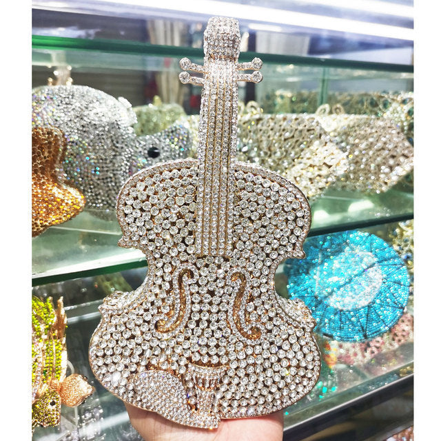 Amazing Luxury Violin Crystal Evening Bags Party Handbag Image 3