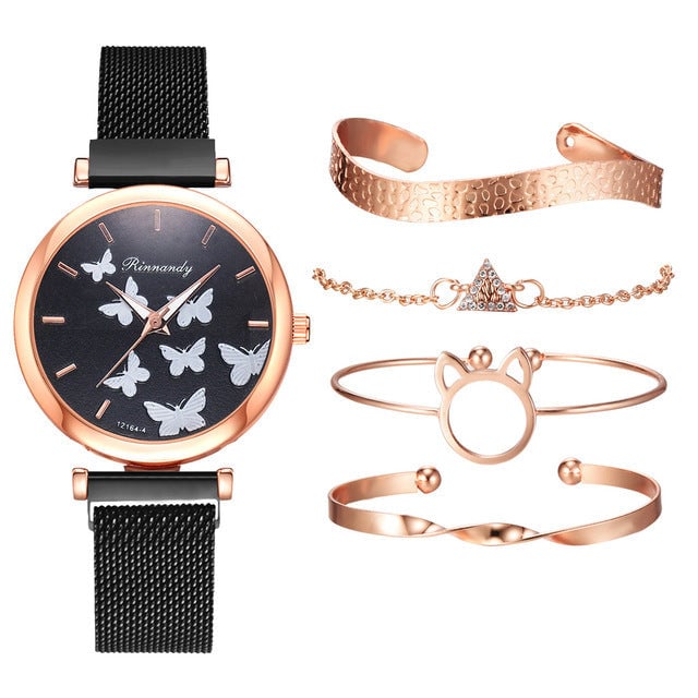 Butterfly Dial Quartz Watch Set Image 1