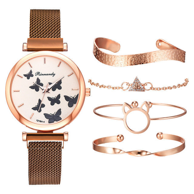 Butterfly Dial Quartz Watch Set Image 7