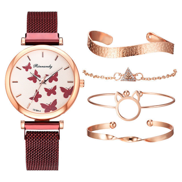 Butterfly Dial Quartz Watch Set Image 11