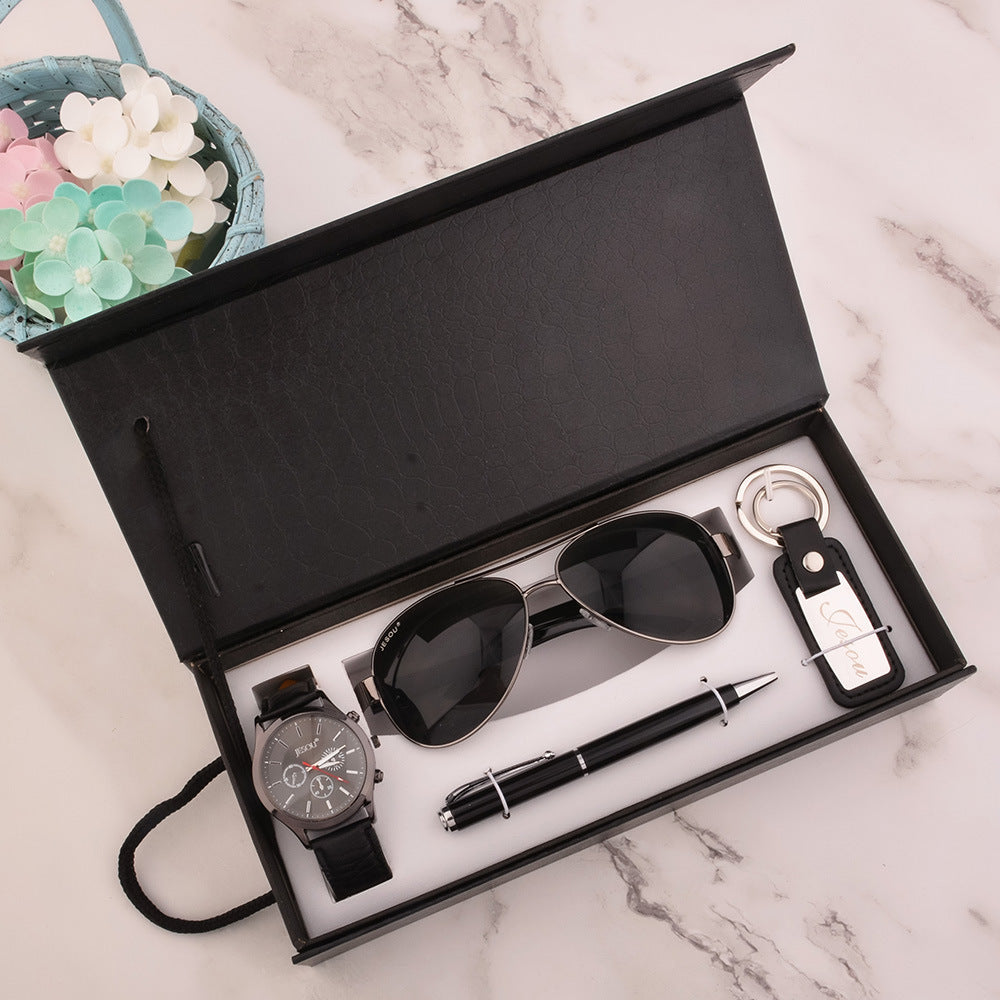 Creative Combination Set Exquisitely Packed Watch Pen Sunglasses Keychain Mens Gift Set Image 1