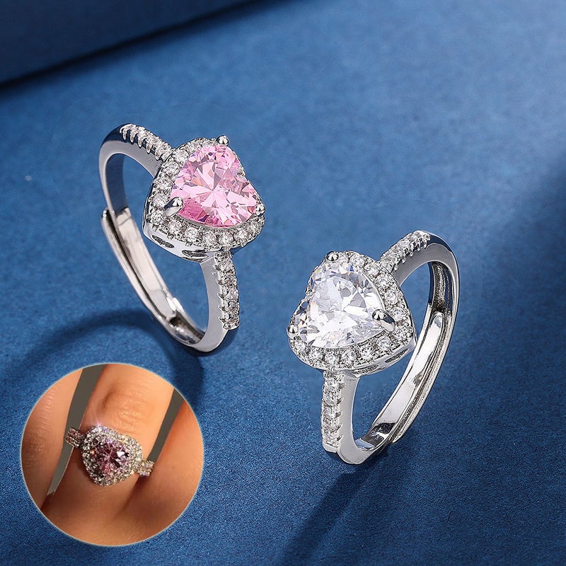 Fashion Jewelry Micro-encrusted Zircon Diamond Love Peach Heart Ring Female Luxury High-end Marriage Niche Temperament Image 1