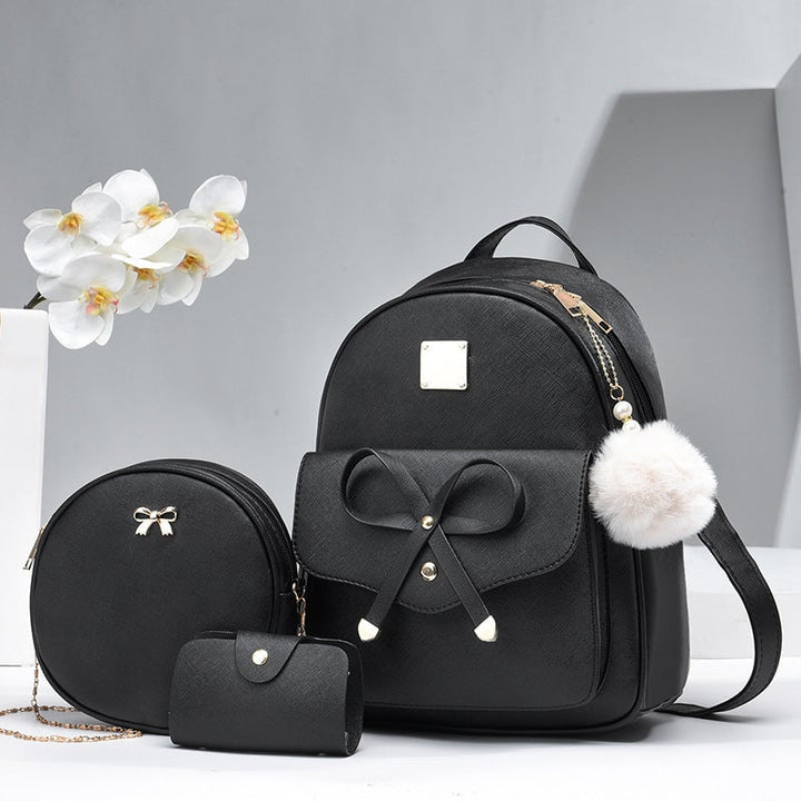 Fashion Womens Bags PU Bow Composite Bag Young Girl Student Cute Shoulders Backpack Crossbody Bags Coin Purse 3pcs Set Image 4