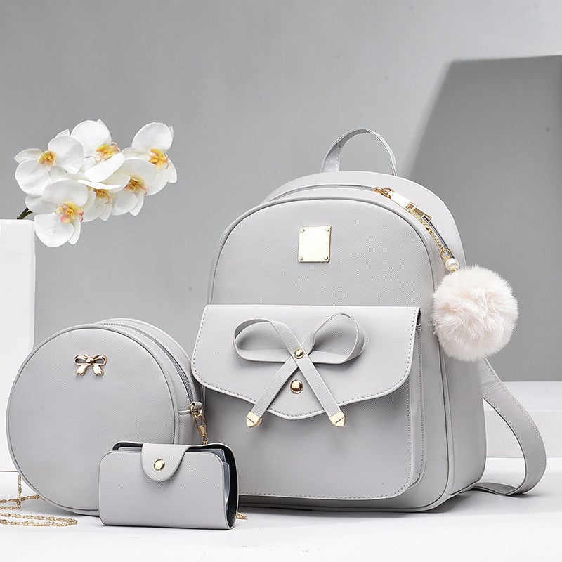 Fashion Womens Bags PU Bow Composite Bag Young Girl Student Cute Shoulders Backpack Crossbody Bags Coin Purse 3pcs Set Image 4