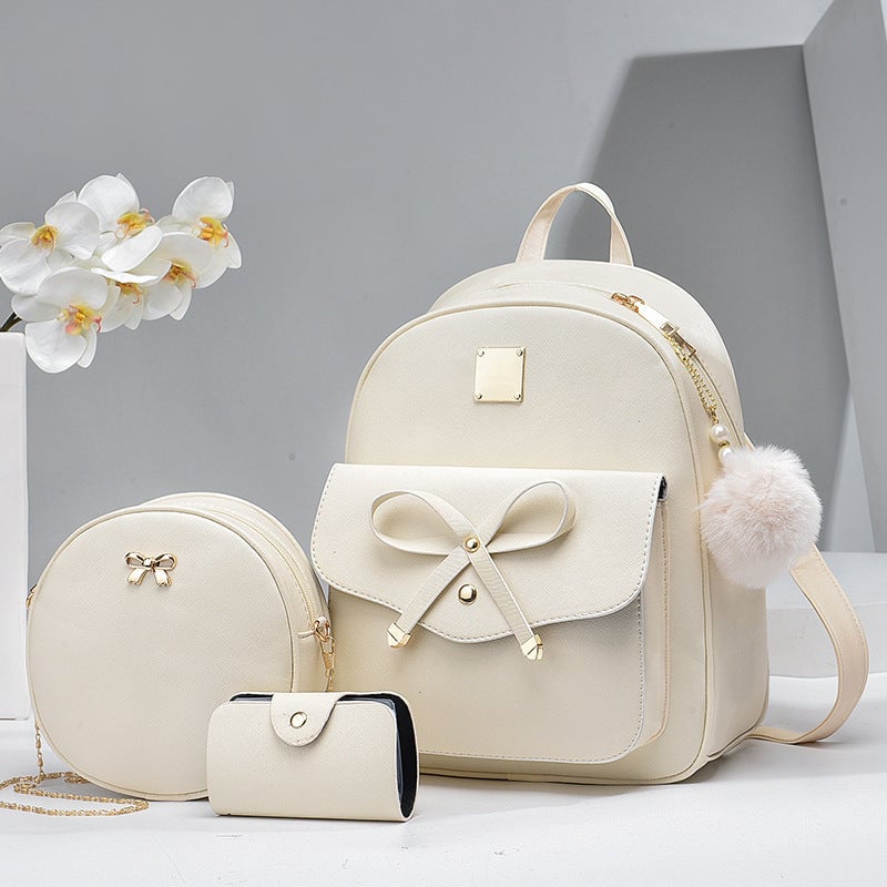 Fashion Womens Bags PU Bow Composite Bag Young Girl Student Cute Shoulders Backpack Crossbody Bags Coin Purse 3pcs Set Image 7