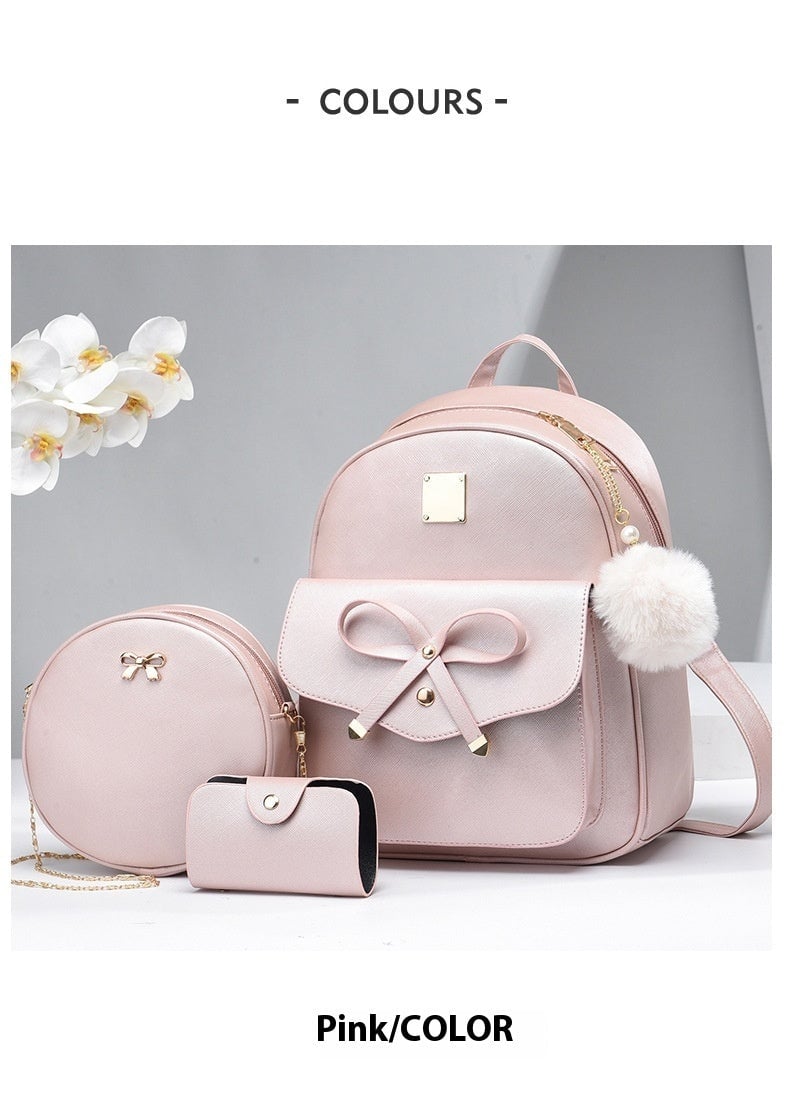 Fashion Womens Bags PU Bow Composite Bag Young Girl Student Cute Shoulders Backpack Crossbody Bags Coin Purse 3pcs Set Image 9