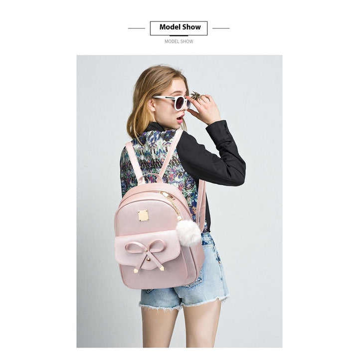 Fashion Womens Bags PU Bow Composite Bag Young Girl Student Cute Shoulders Backpack Crossbody Bags Coin Purse 3pcs Set Image 10