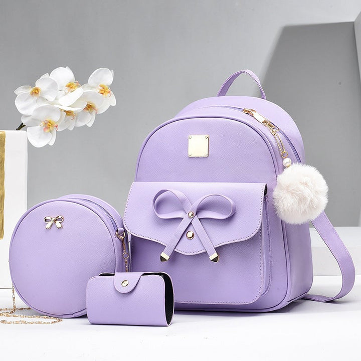 Fashion Womens Bags PU Bow Composite Bag Young Girl Student Cute Shoulders Backpack Crossbody Bags Coin Purse 3pcs Set Image 11