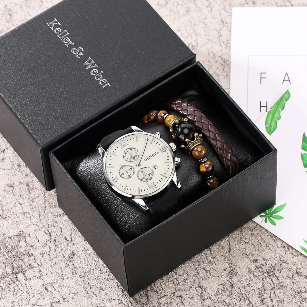 Gift Box Set Mens Quartz Watch Bracelet Fashion Image 1