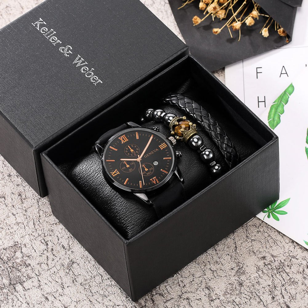 Gift Box Set Mens Quartz Watch Bracelet Fashion Image 1