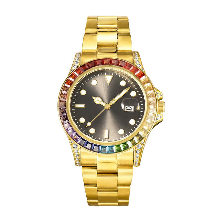 Mens Fashion Diamond-set Stainless Steel Luminous Watch Image 1