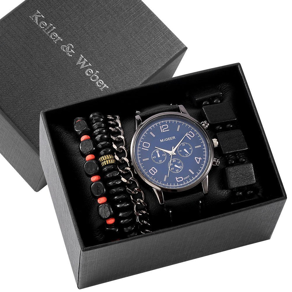 Mens Gift Box Set Watch Fashion Watch Bracelet Set Quartz Image 2