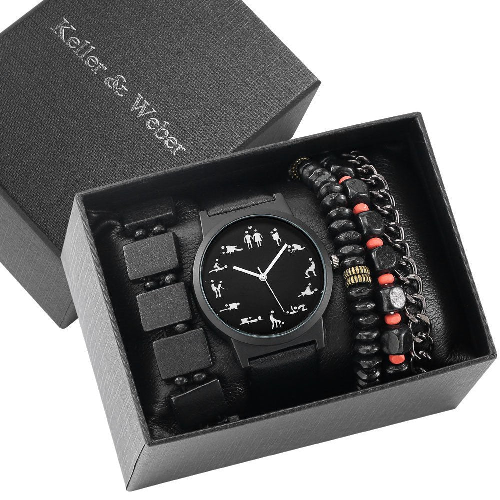 Mens Gift Box Set Watch Fashion Watch Bracelet Set Quartz Image 4